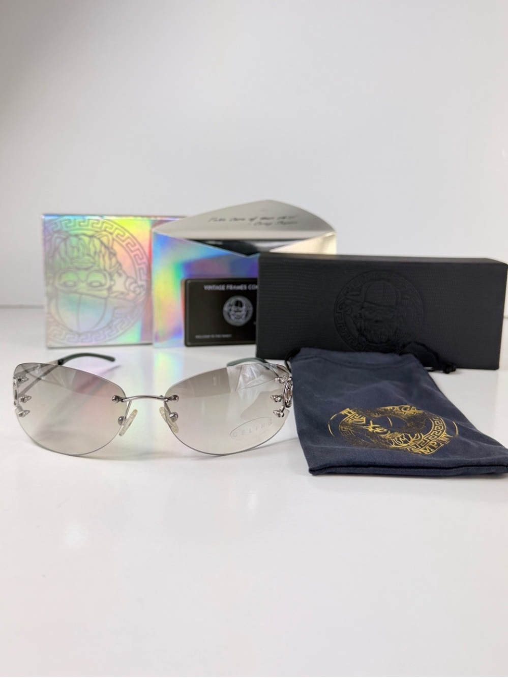 Vintage CELINE SC 1130 Triomphe Rimless Sunglasses Silver 579X Deadstock Y2K